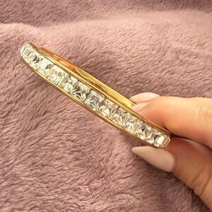 Kate Spade “Neapolitan” Gold and Silver Crystal Hinged Bangle Bracelet